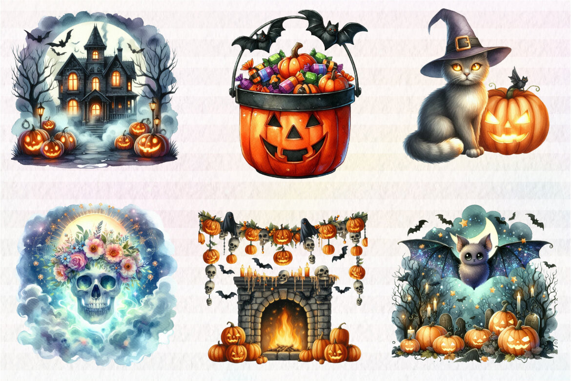 Watercolor Cute Halloween FREE Clipart alternate