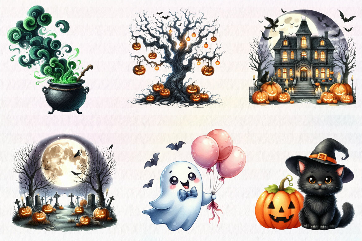 Watercolor Cute Halloween FREE Clipart - view 4