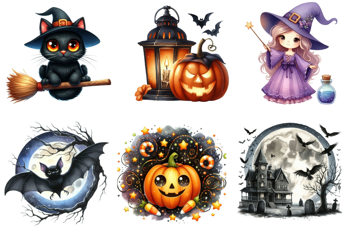 Watercolor Cute Halloween FREE Clipart alternate