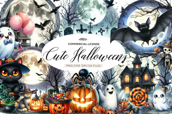 Watercolor Cute Halloween FREE Clipart