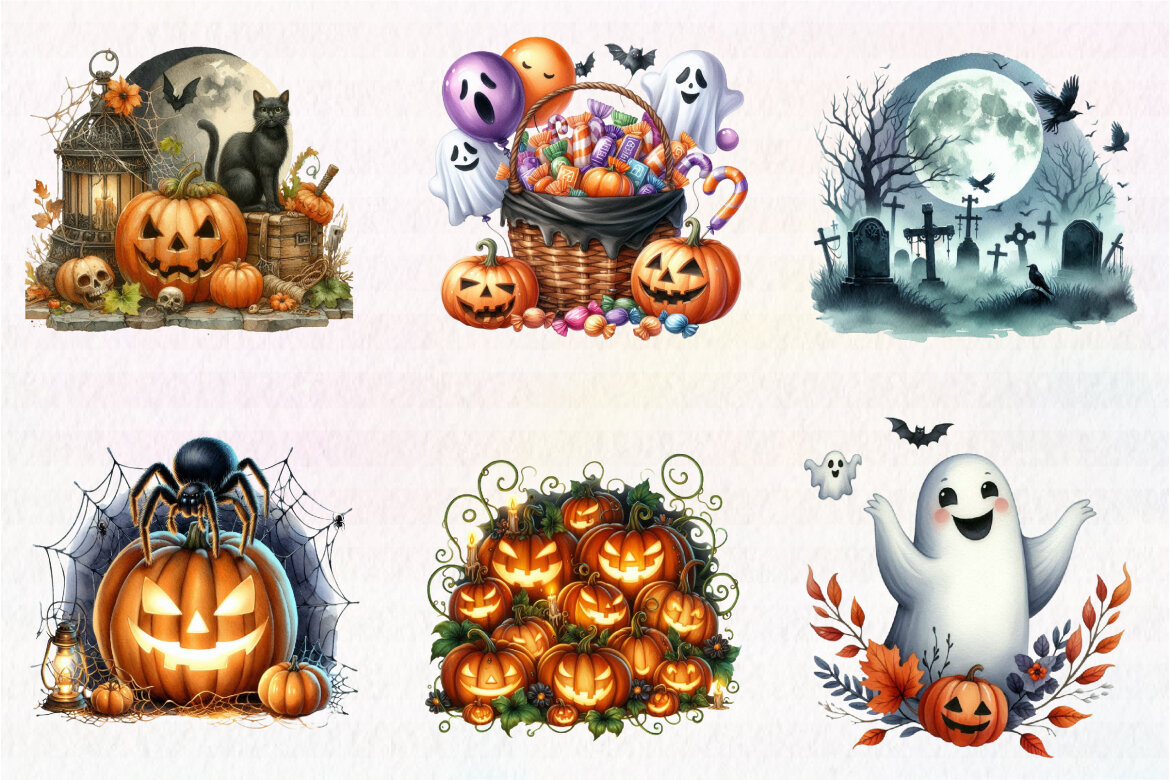 Watercolor Cute Halloween FREE Clipart - view 3