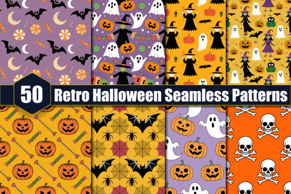 50 Retro Halloween Seamless FREE Patterns