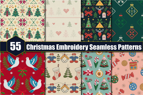 55 Christmas Embroidery FREE Seamless Patterns