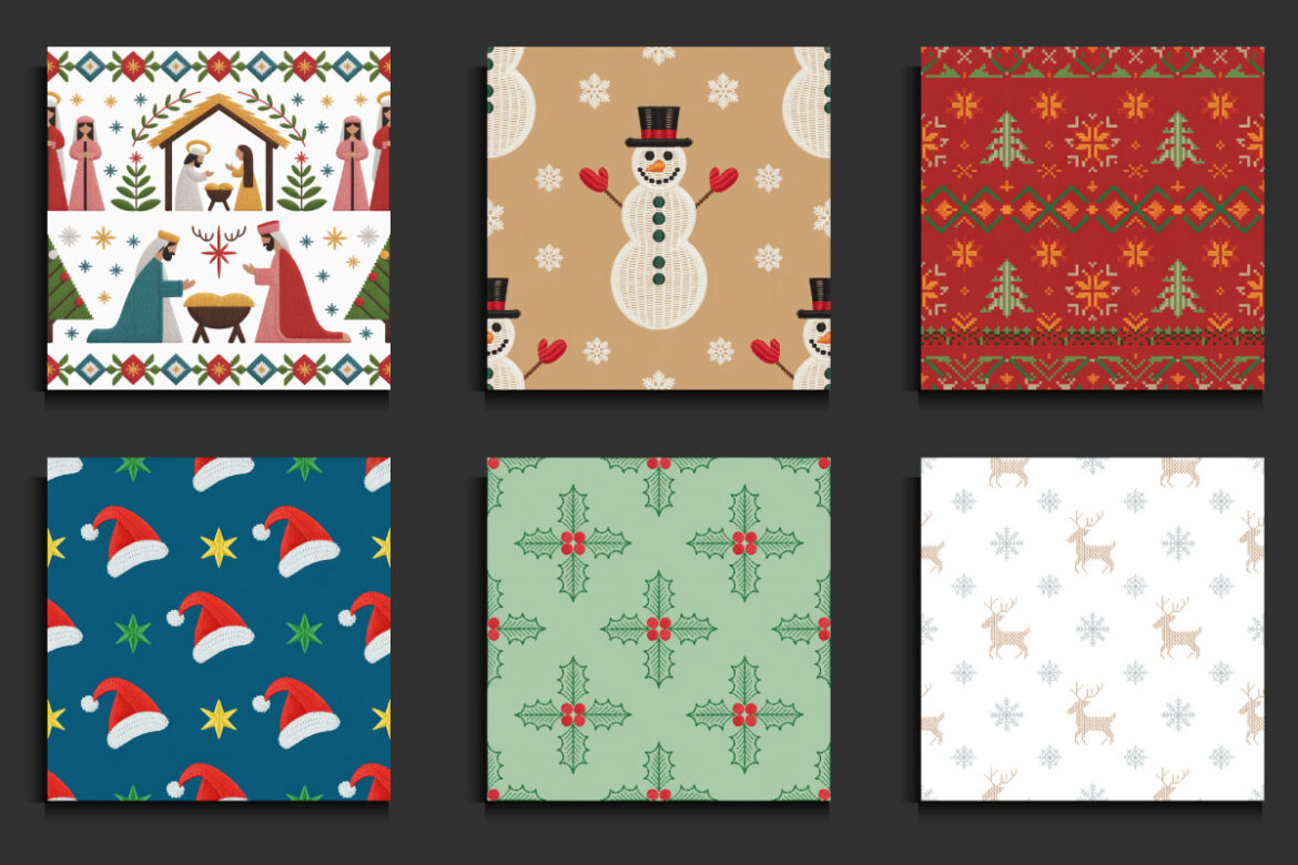 55 Christmas Embroidery FREE Seamless Patterns alternate