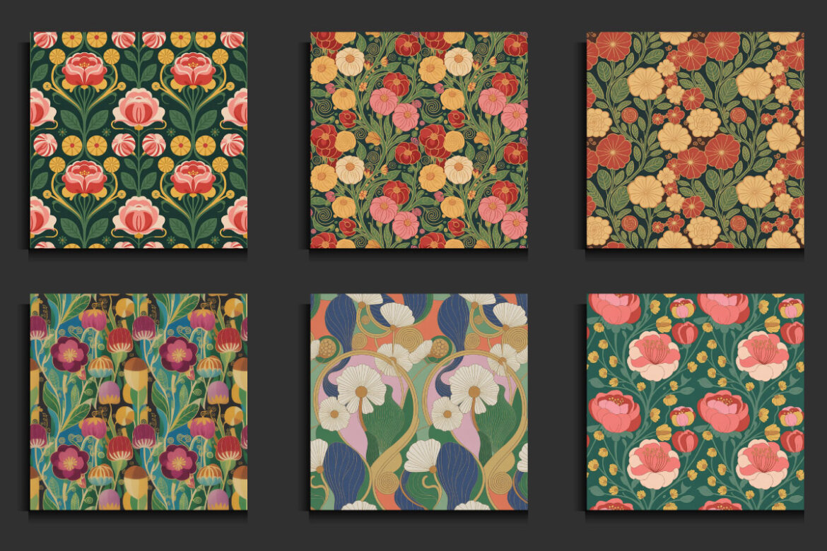 24 Klimt Inspired Flowers FREE SEAMLESS Patterns alternate