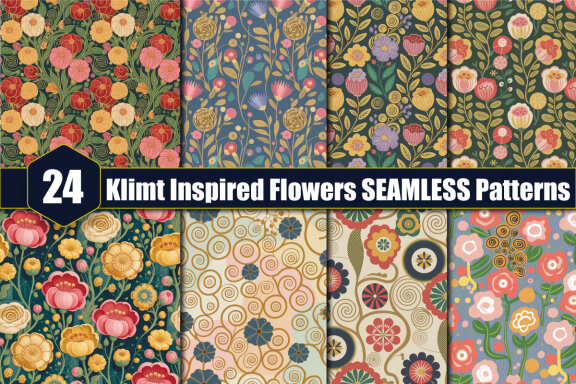 24 Klimt Inspired Flowers FREE SEAMLESS Patterns