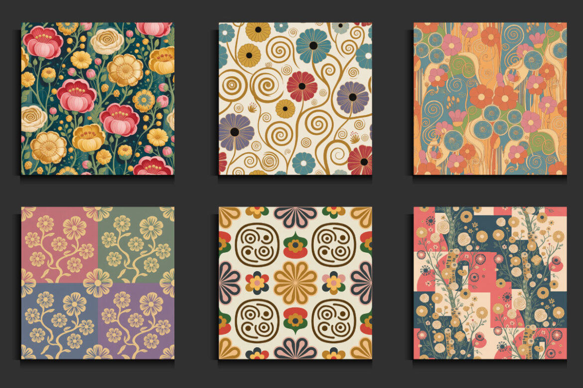 24 Klimt Inspired Flowers FREE SEAMLESS Patterns - view 4