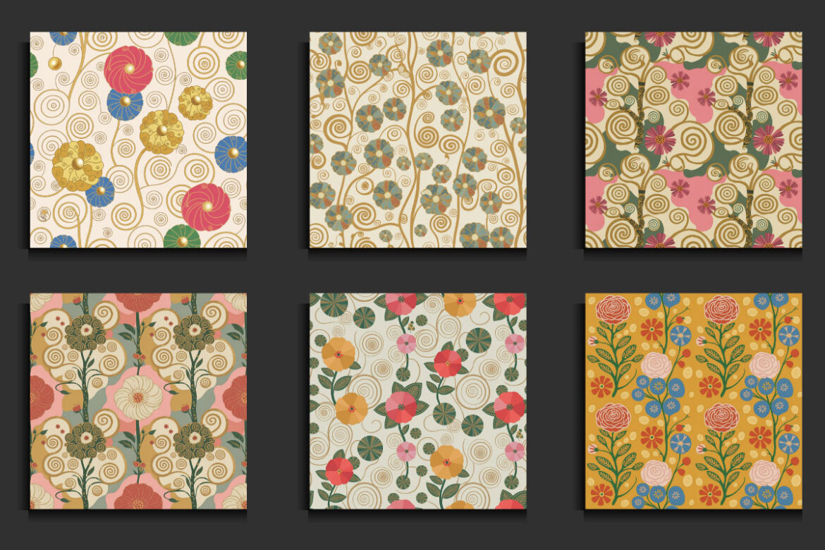 24 Klimt Inspired Flowers FREE SEAMLESS Patterns - view 3