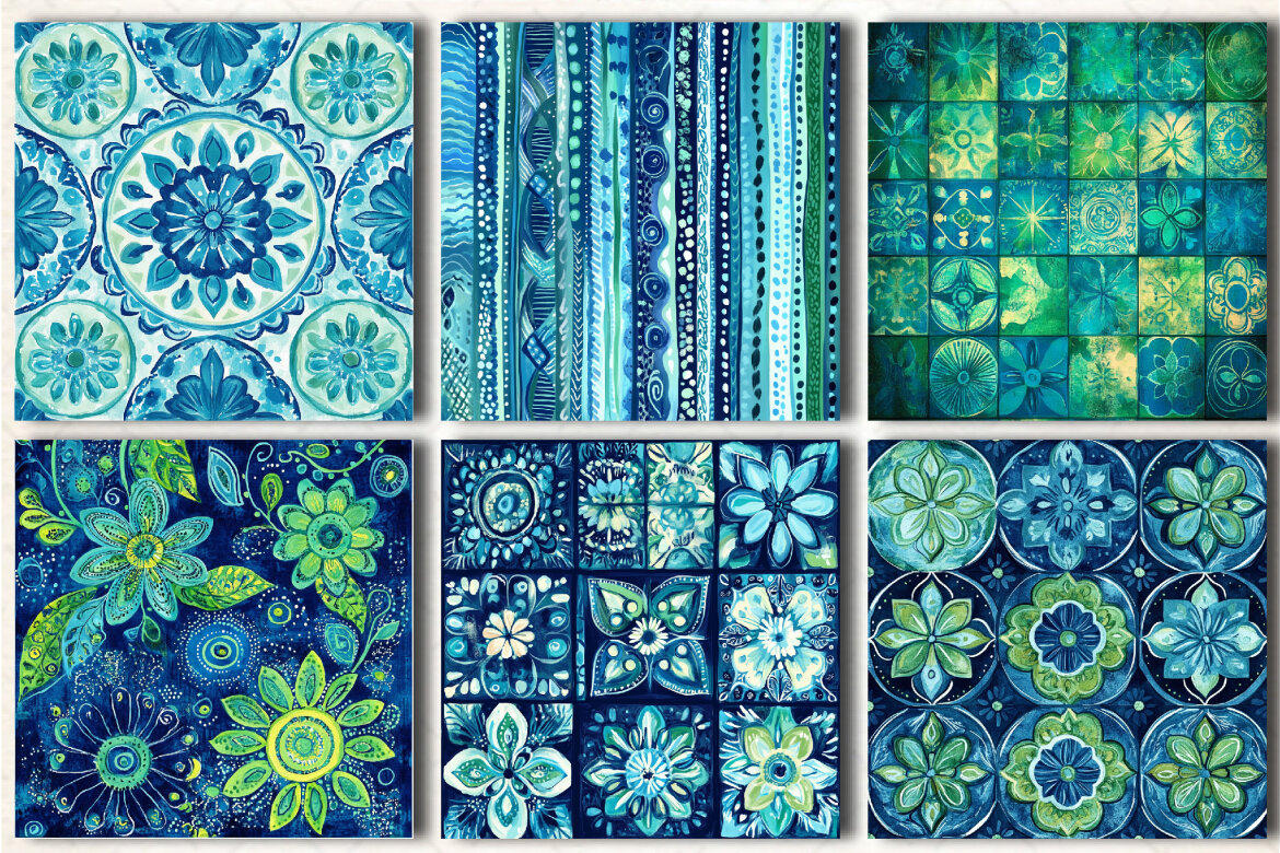 Boho FREE Patterns Blue Green - view 3