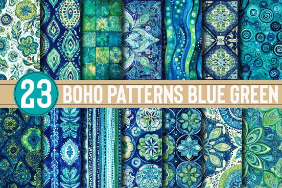 Boho FREE Patterns Blue Green