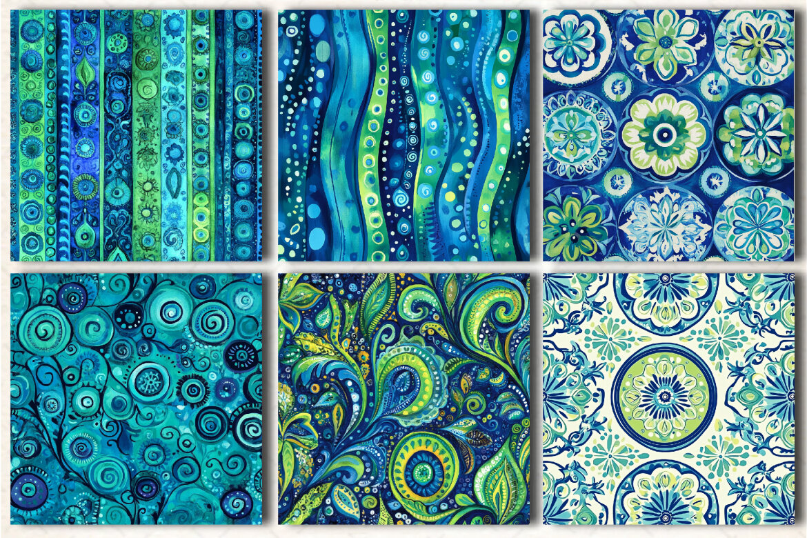 Boho FREE Patterns Blue Green - view 5