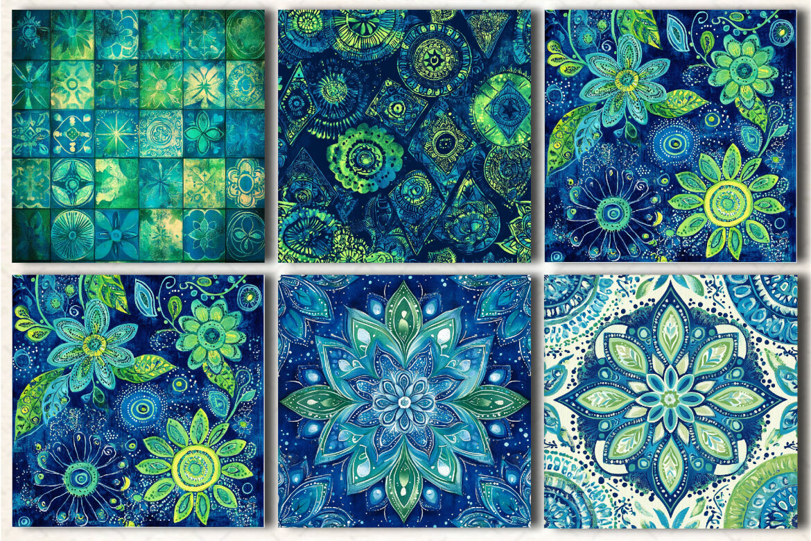 Boho FREE Patterns Blue Green - view 4