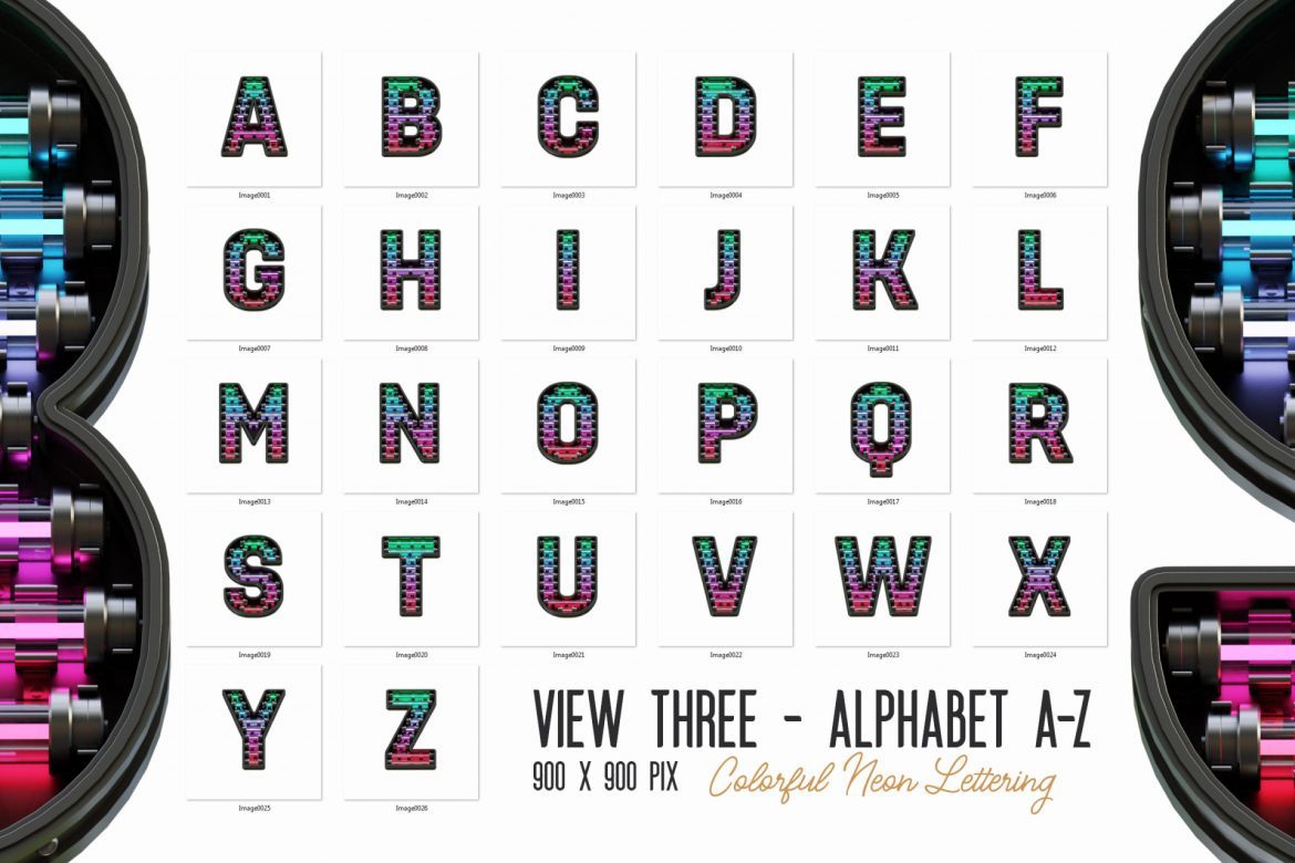 Free Colorful Neon 3D Lettering - view 3