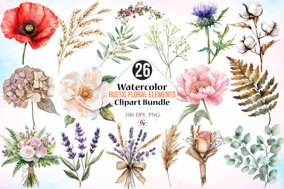 Rustic Floral Elements FREE Clipart Bundle