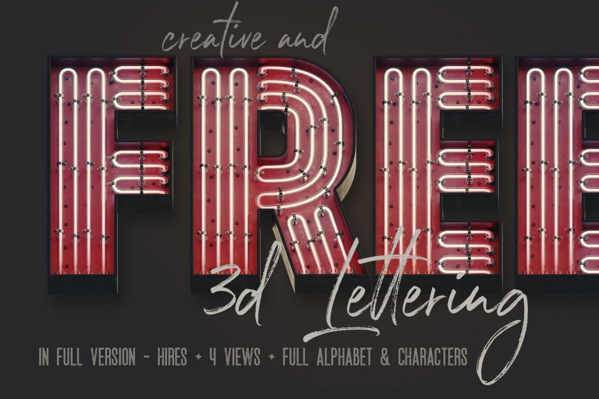 Free Bold Neon 3D Lettering - view 4