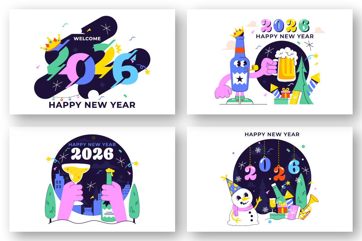 12 Happy New Year 2026 FREE Illustrations - view 3