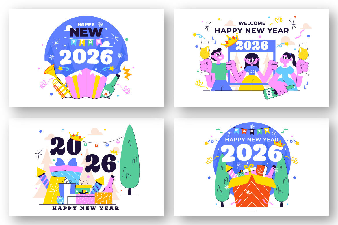 12 Happy New Year 2026 FREE Illustrations - view 4
