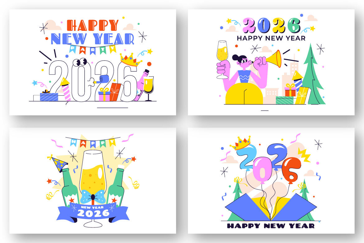 12 Happy New Year 2026 FREE Illustrations alternate