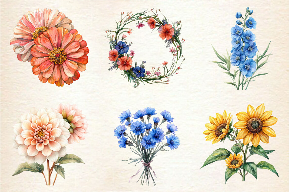 Watercolor Summer Floral FREE Bundle - view 4