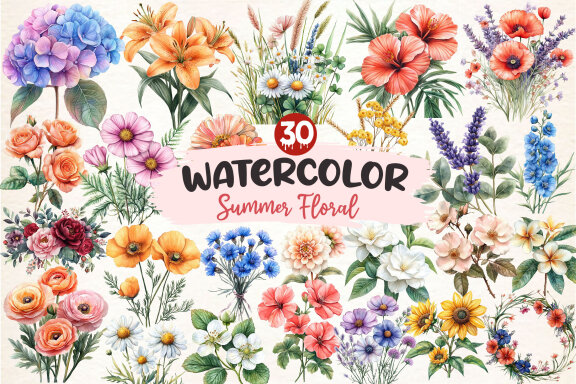 Watercolor Summer Floral FREE Bundle