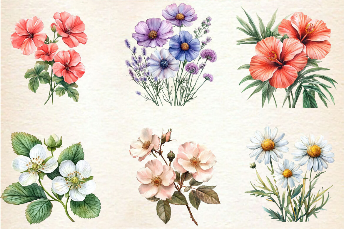 Watercolor Summer Floral FREE Bundle - view 5