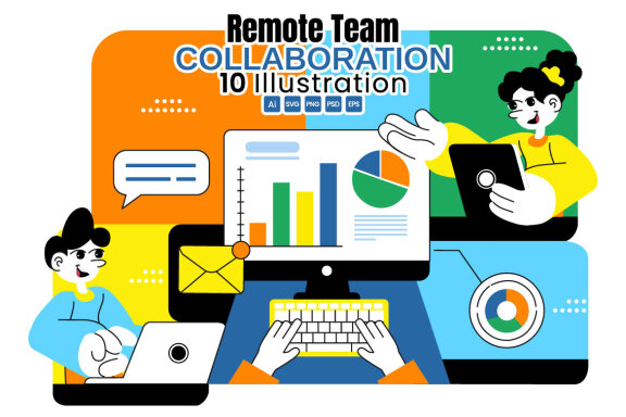 10 Remote Team Collaboration FREE Illustrations
