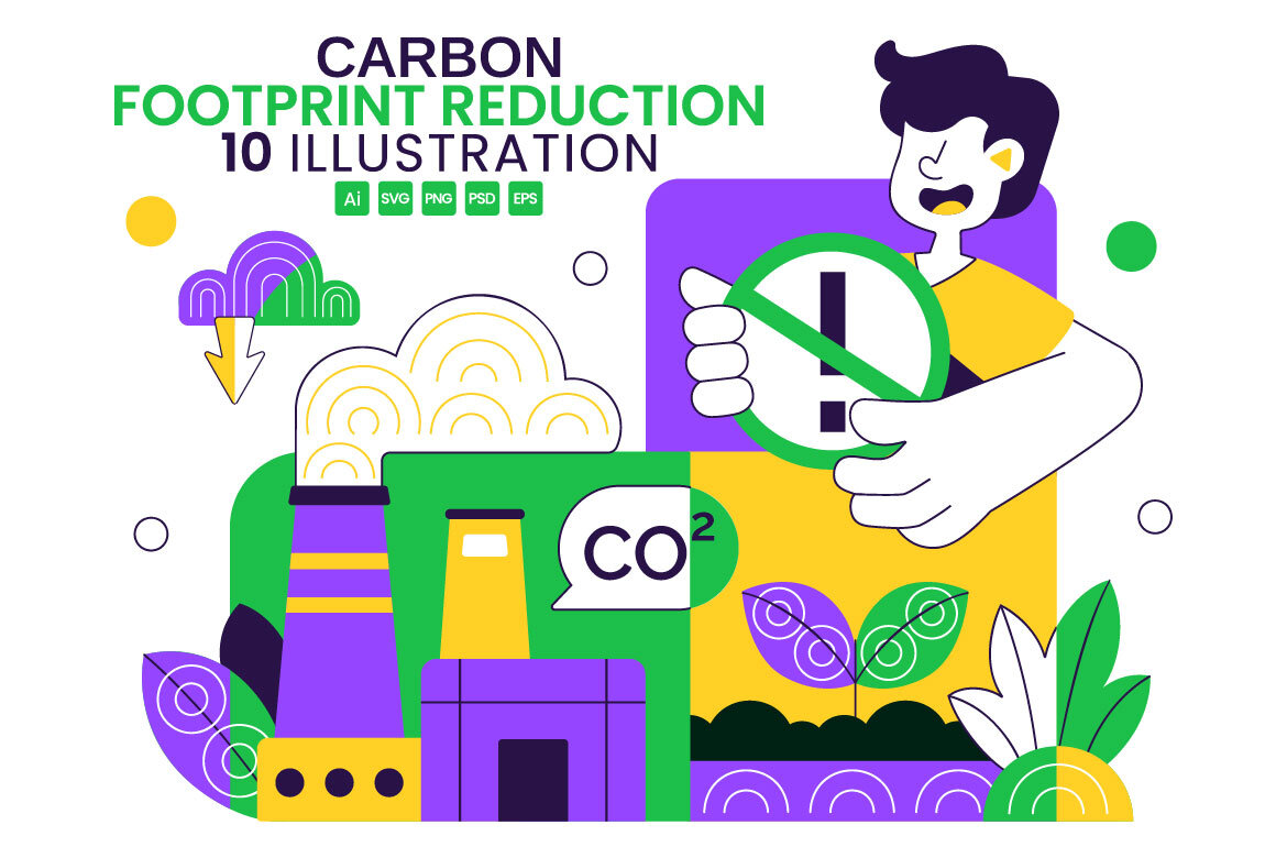 10 Carbon Footprint Reduction Illustration