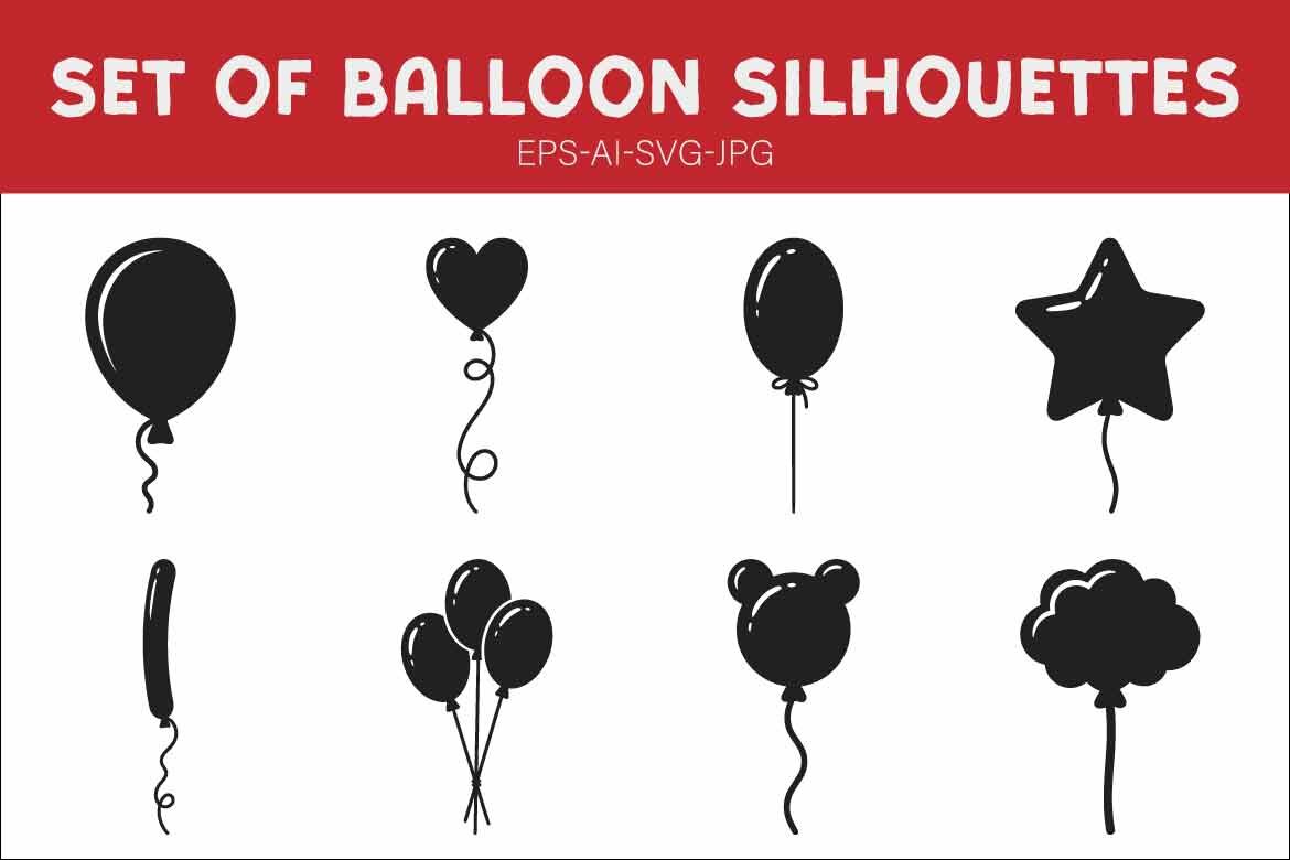 Set of Black Balloon Silhouettes in Various Shapes for Party and Event Design, Isolated Vector Icons on White Background alternate