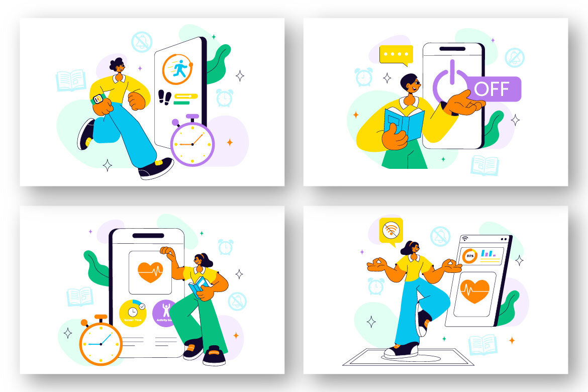 10 Digital Wellbeing Lifestyle FREE Illustrations alternate