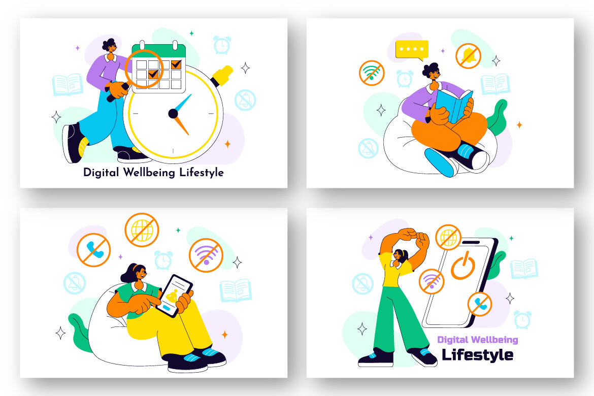 10 Digital Wellbeing Lifestyle FREE Illustrations alt