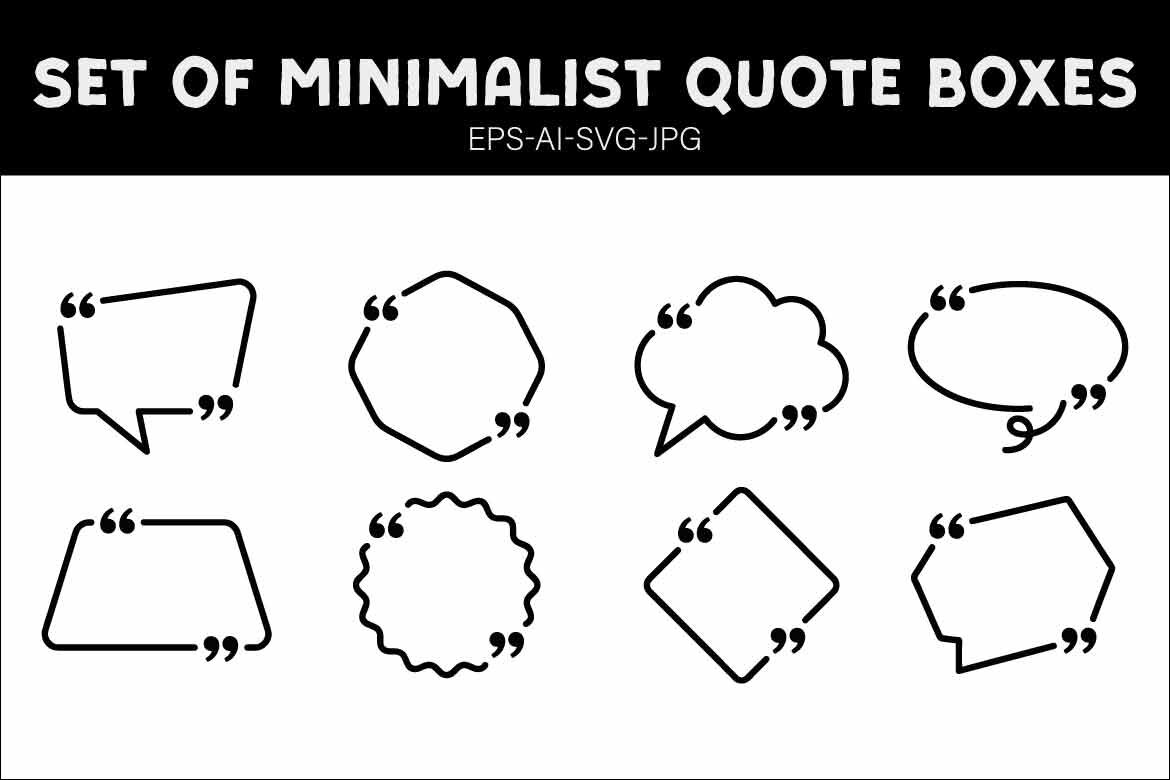 Set of Minimalist Quote Boxes and Speech Bubbles with Quotation Marks, Geometric Outline Frames for Text, Vector Design Elements Collection alternate