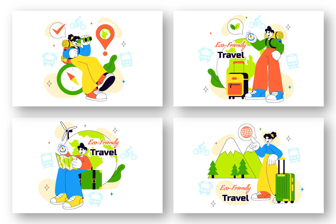 10 Eco Friendly Travel FREE Illustrations alt