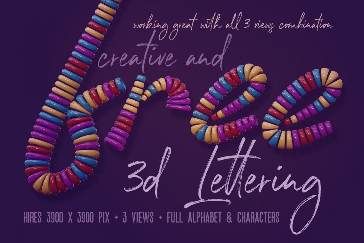 Free Colorful Rings 3D Lettering - view 3
