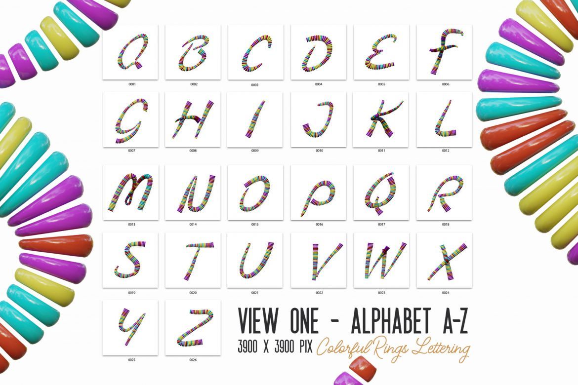 Free Colorful Rings 3D Lettering - view 4