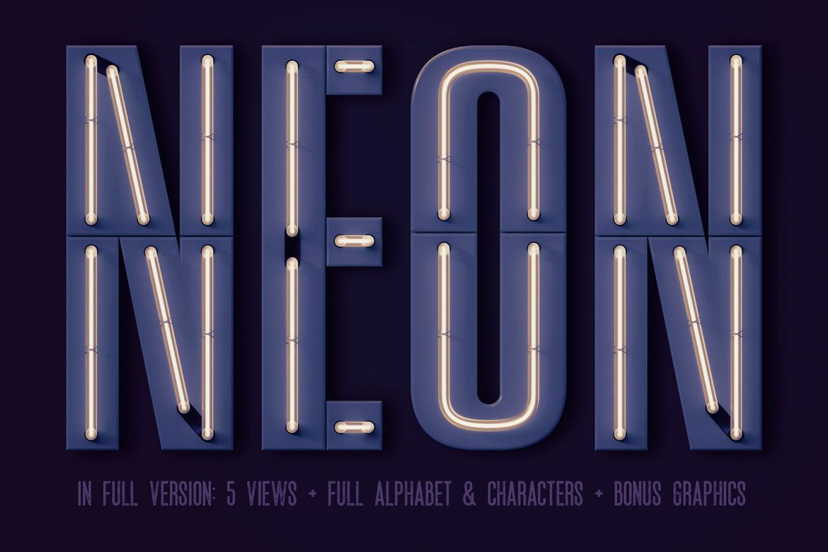Free Condensed Neon 3D Lettering - view 4