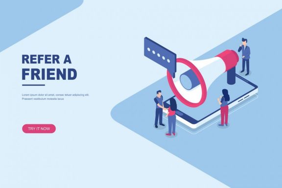 Refer a friend flat isometric landing page