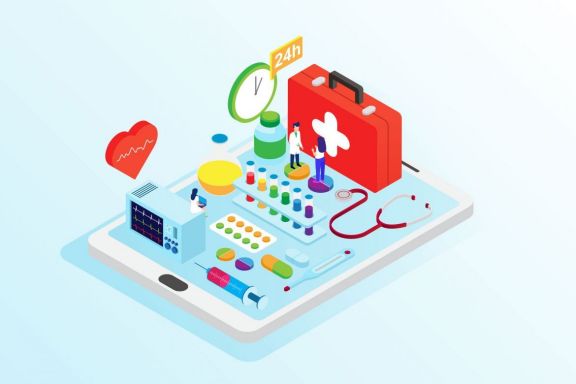 Pharmacy store flat isometric illustration