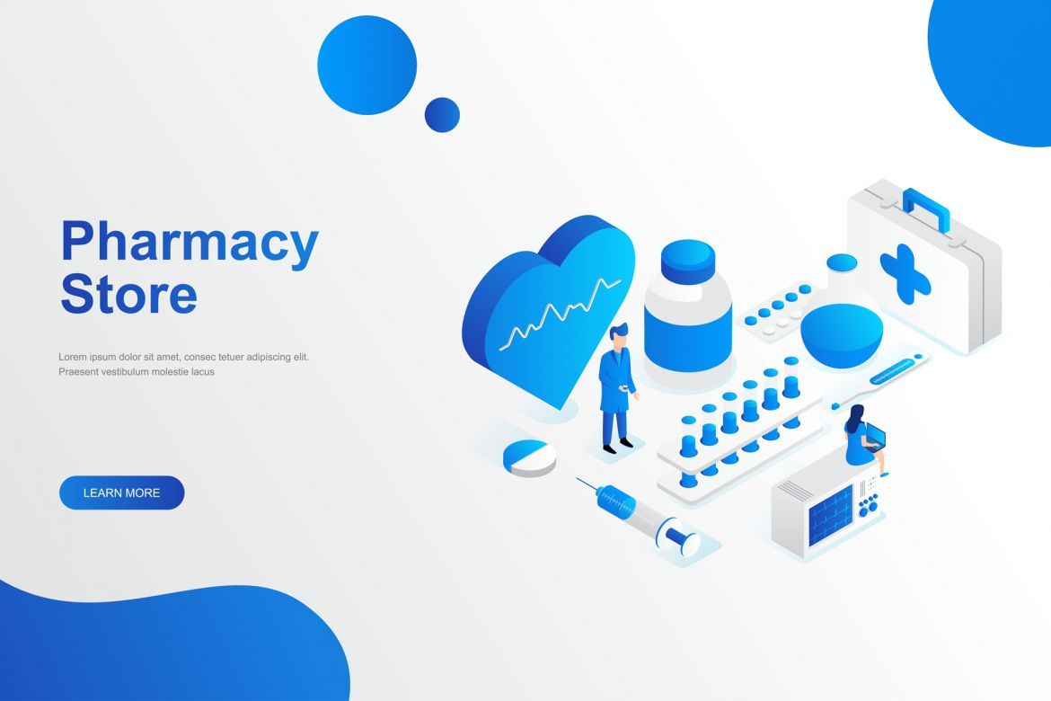 Pharmacy store flat isometric illustration alt
