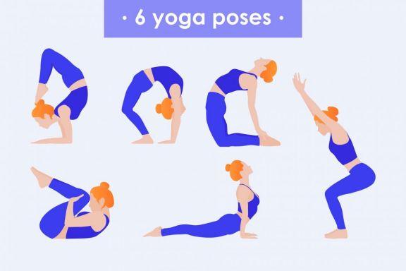 Yoga poses flat illustration