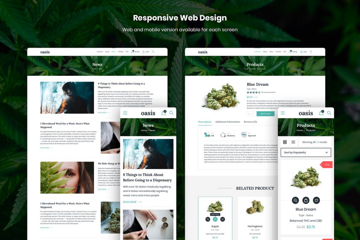 Oasis - Marijuana eCommerce Sketch Template alternate