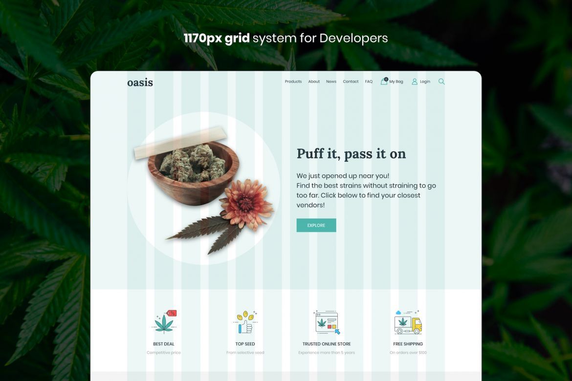 Oasis - Marijuana eCommerce Sketch Template - view 3
