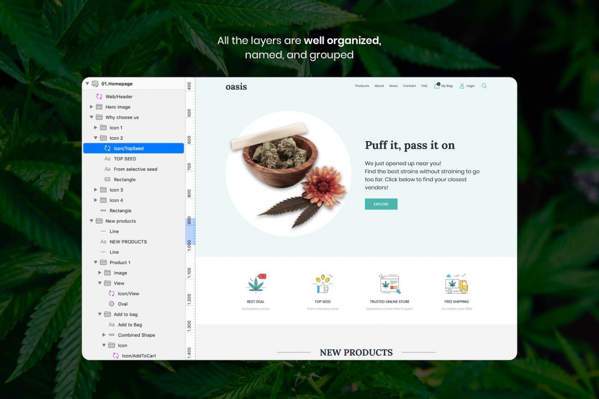 Oasis - Marijuana eCommerce Sketch Template - view 5