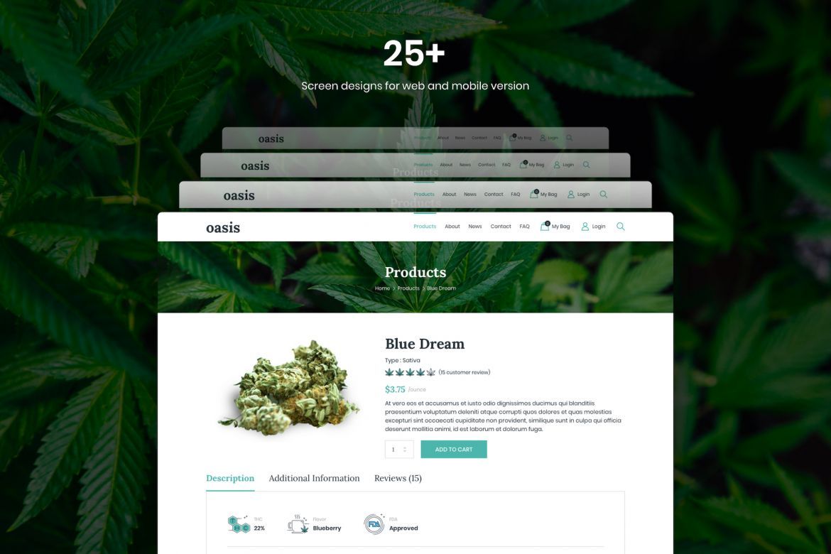 Oasis - Marijuana eCommerce Sketch Template - view 6