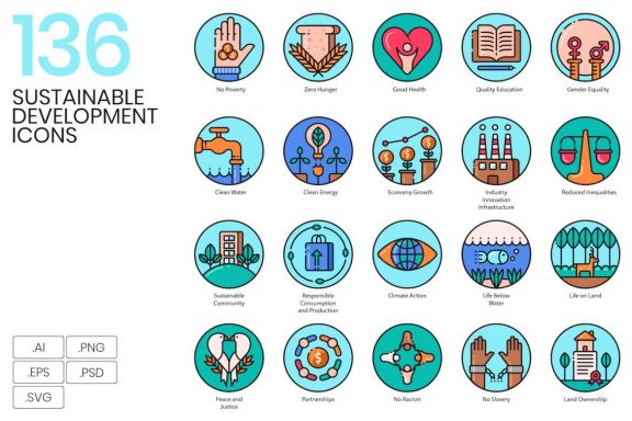 136 Sustainable Development Icons | Aesthetic