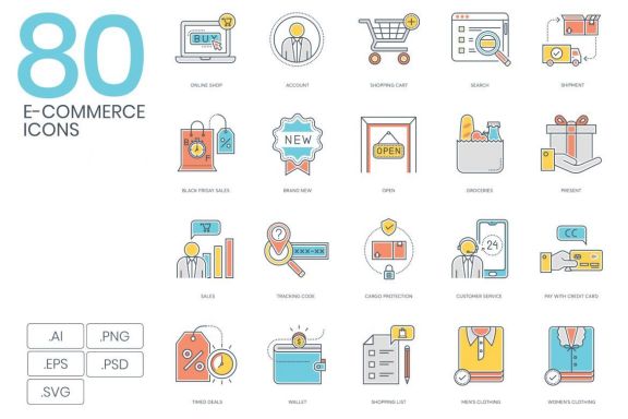 80 E-Commerce Icons | Color Line