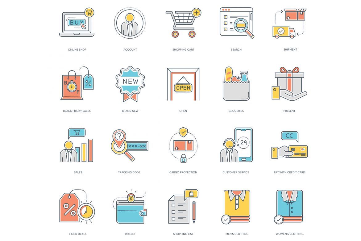 80 E-Commerce Icons | Color Line alternate