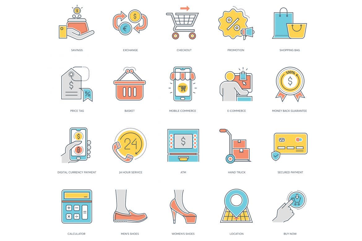 80 E-Commerce Icons | Color Line - view 3