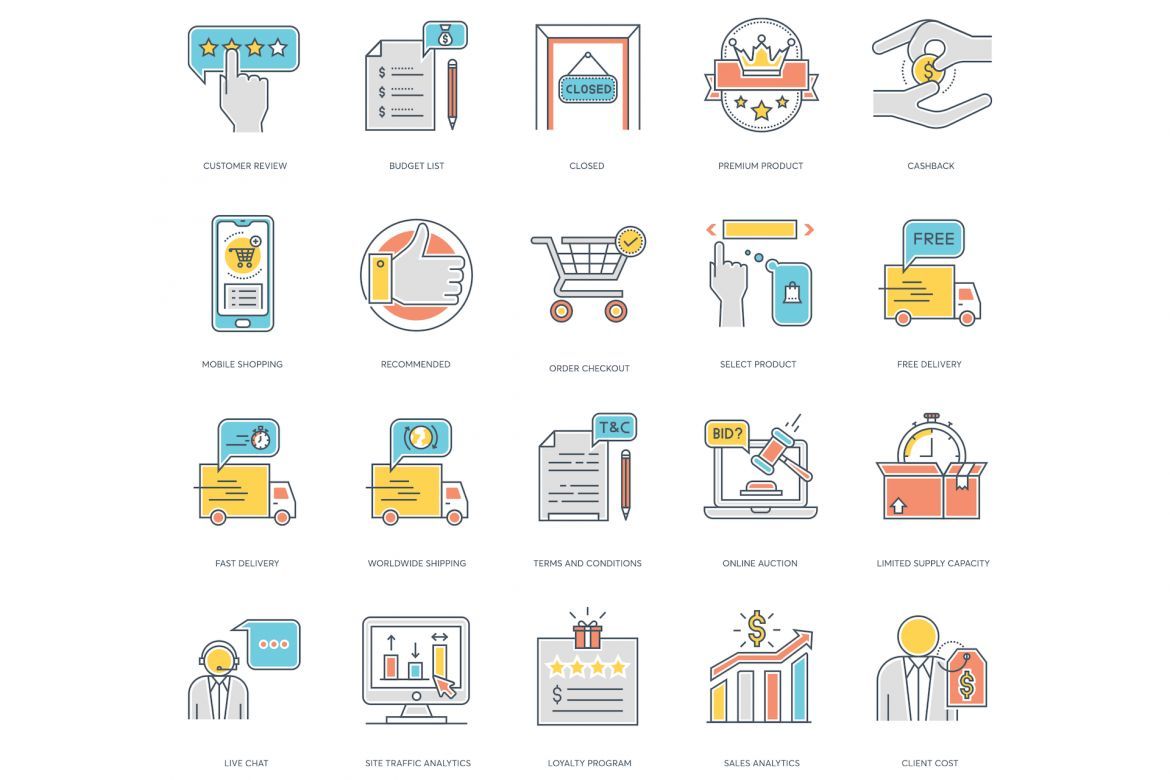 80 E-Commerce Icons | Color Line alternate