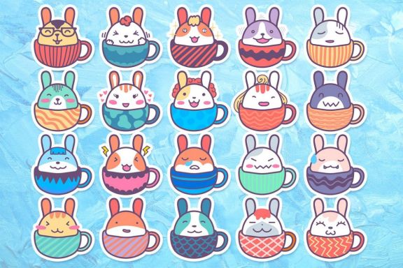 20 Cute Rabbit Character Inside Cup