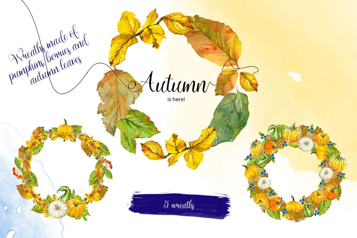 Watercolor Autumn Fruits & Fall Leaves alternate